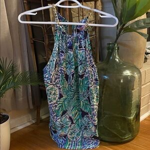Lilly Pulitzer Blue and Green Floral Halter Top